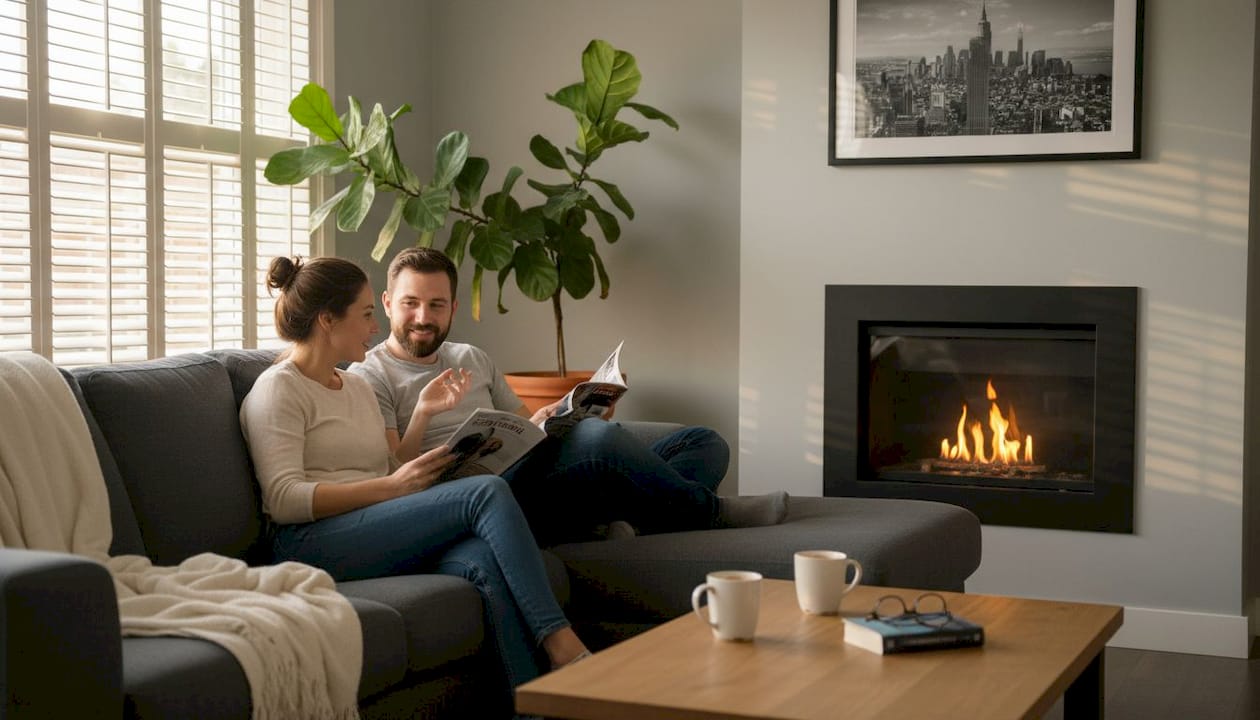 Bioethanol fireplace in lived-in home setting