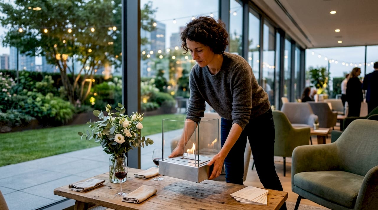Pour créer une atmosphère chaleureuse lors de vos soirées, pensez à installer une cheminée portable bien placée, tout en veillant à organiser l’espace autour pour un effet convivial.
