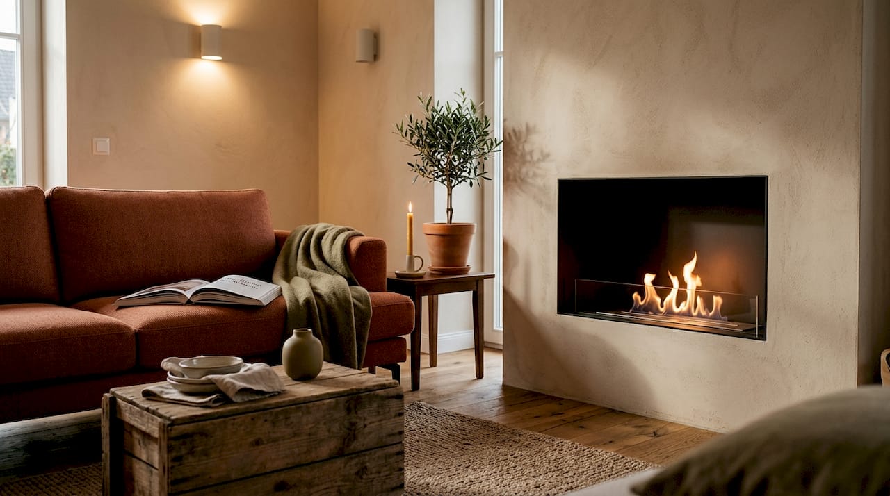 Wohnzimmer zum Wohlfühlen mit modernem Ethanol-Kamin