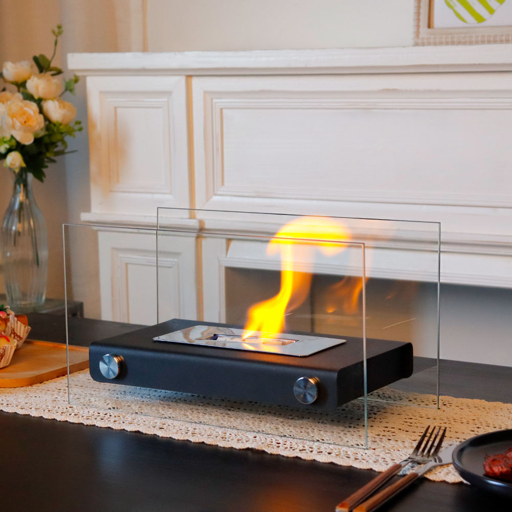 Flaemme Tabletop Fireplace – Black Glass
