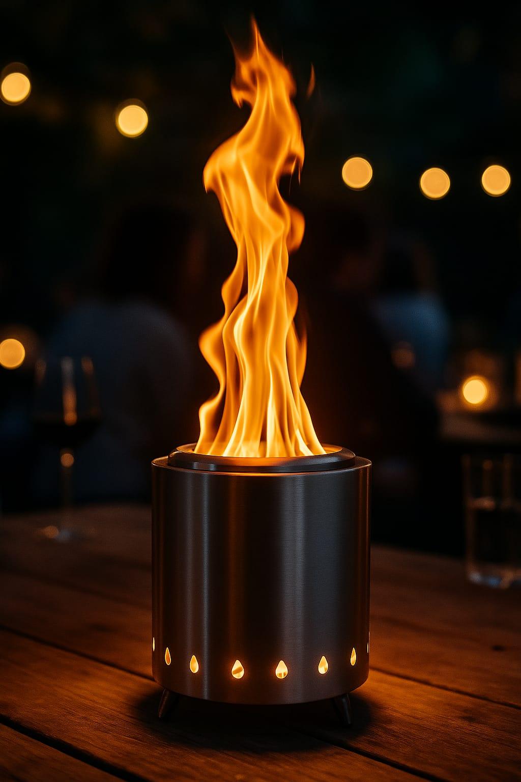 CozyFlame™ Tisch-Feuerschale – Silber | Mit Holzpellets