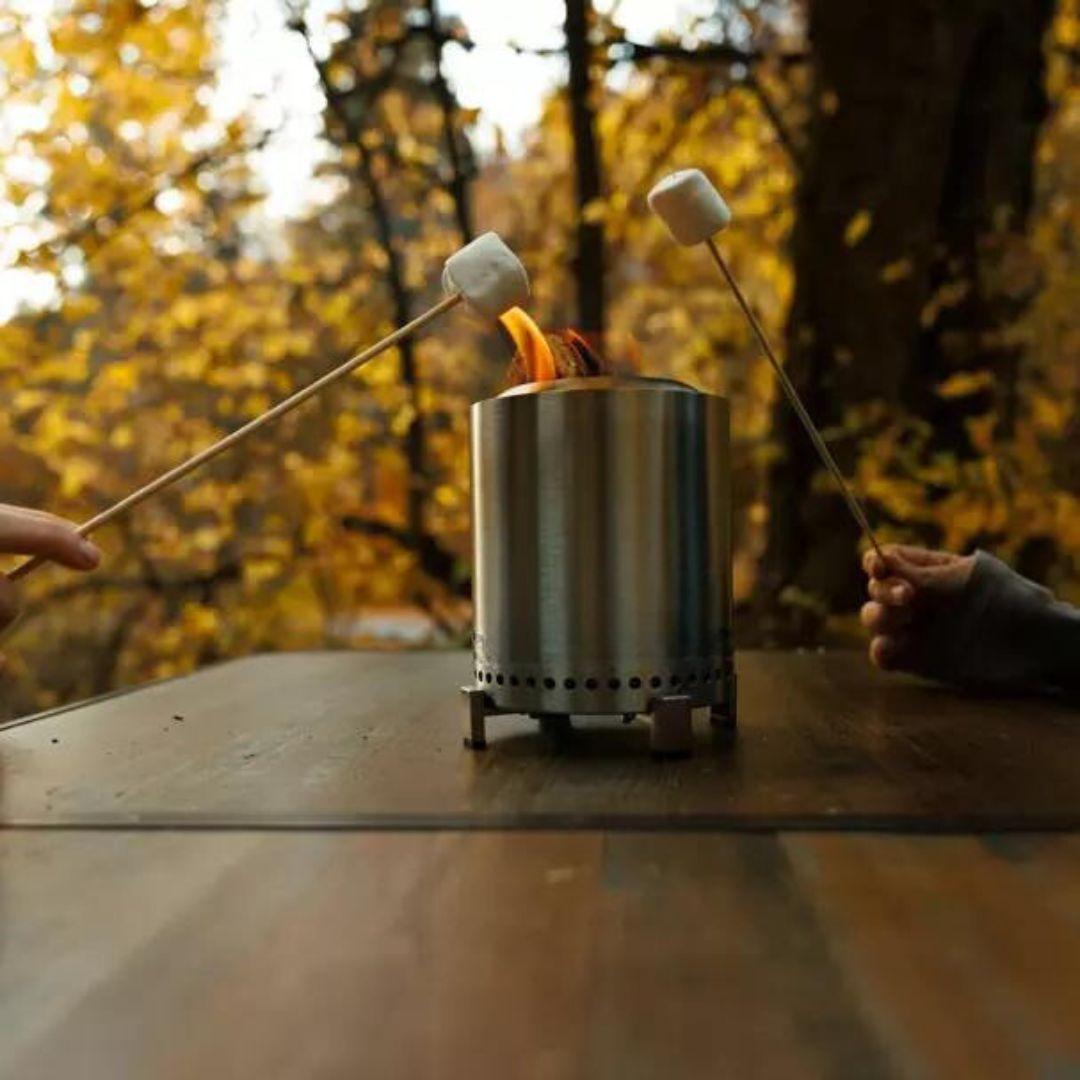 Wood Pellet Tabletop Fire Pit – Silver | CozyFlame™
