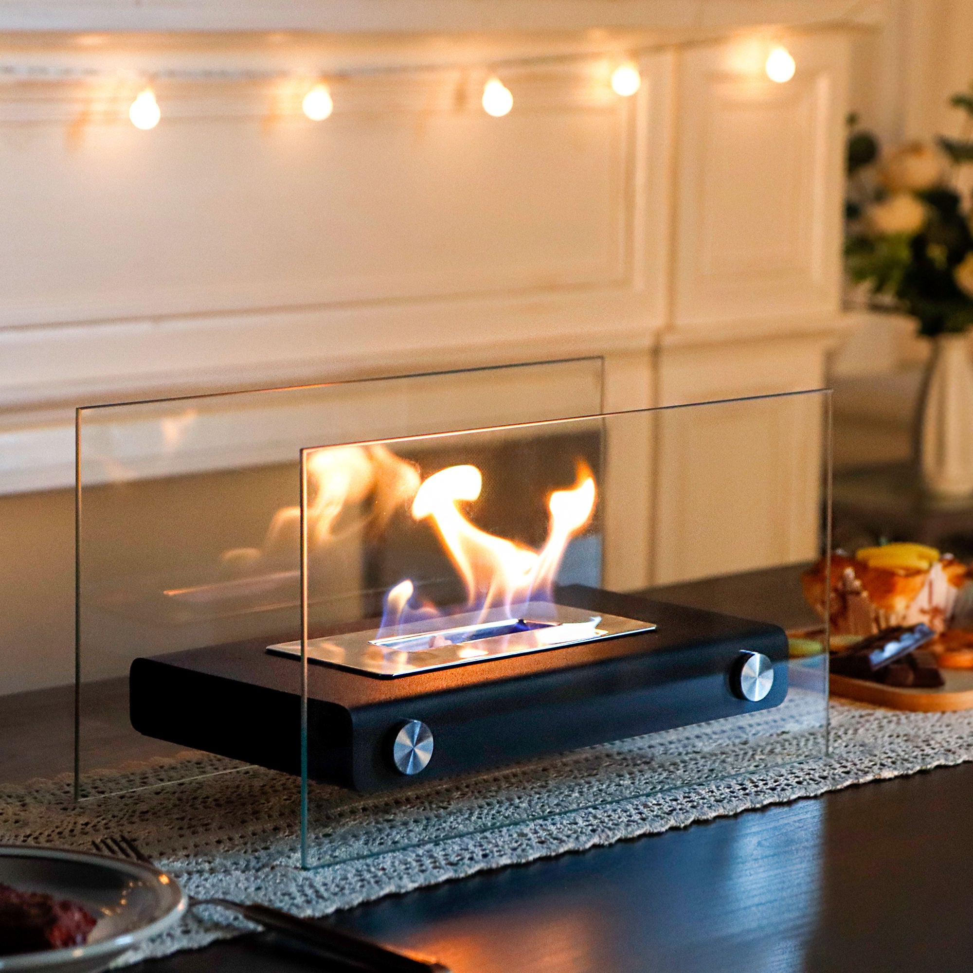 Flaemme Tabletop Fireplace – Black Glass