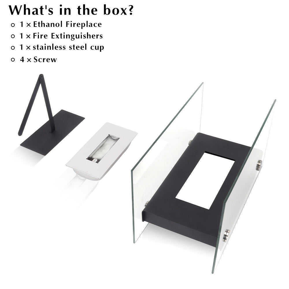 Flaemme Tabletop Fireplace – Black Glass